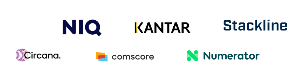 A list of  providers like Circana, NielsenIQ, ComScore, Kantar, Numerator, and Stackline and there logo