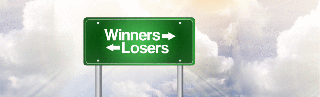 A banner showing which way a loser and a winner would go
